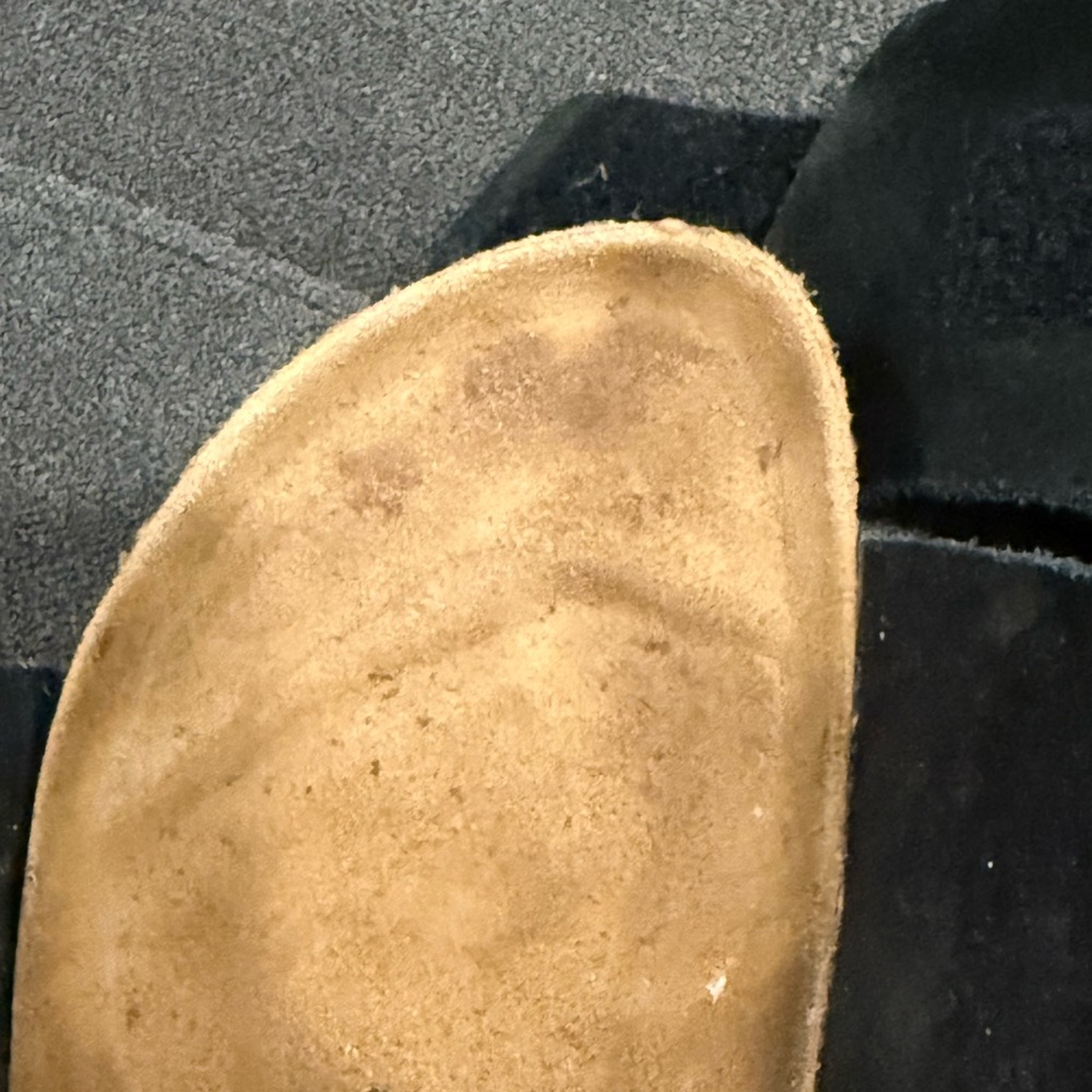 Birkenstock Black Suede Slides with Tan Footbed - Picture 3 of 7